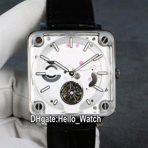 Новый 42 5-миллиметровый экспериментальный BRX2-MRTB-St Silver Dial Automatic Tourbillon Mens Watch Steel Case Square Teather State Watch Hello Wat233h