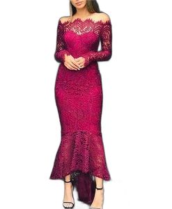 Burgundy Denizkızı Düğün Konuk Elbise Omuz Afrika Nedime Elbiseleri Uzun Kollu Onur Hizmetçisi Ucuz Kokteyl Partisi