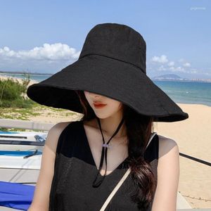 Geniş Kötü Şapkalar Japonya ve Güney Kore Büyük Şapka Kadınlar İlkbahar Yaz Katlanabilir Seyahat Güneşi Düz Renk Sıradan Balıkçı