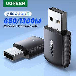Сетевые адаптеры Ugreen Wi -Fi Adapter AC650AC1300 5G 2.4G Wi -Fi USB Ethernet для ПК на рабочем столе Windows Windows Wi -Fi Antenna Dongle Card 230713