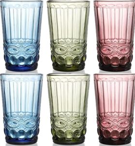 Renkli su bardakları vintage içme bardaklar kabartmalı romantik gözlükler renkli cam suyu içecek içecekler çubuklar i0713