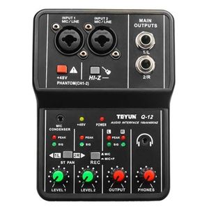 TEYUN Q-12 4-Channel Sound Card Audio Mixer Sound Board Console Desk System Interface with 48V Power Stereo Computer Sound Card