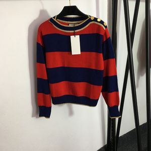 Moda şerit kazak yaratıcı omuz düğmesi tees gömlek modaya uygun kazak örgü sweaters bayanlar uzun kollu kazaklar tişört giyim