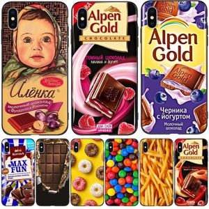 İPhone X XS XR KASA YUŞUM SİLİKON KAPAK XS Max Coque Tampon Telefon Arka Kapak Siyah TPU Çikolatalı Gıda Paketi