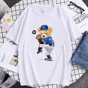 Erkek Tişörtler Erkek ve Kadın Beyzbol Ayı Baskılı Tişörtler Yaz Kısa Kollu Tees UNISEX HARAJUKU TASARIMI Üst Boy