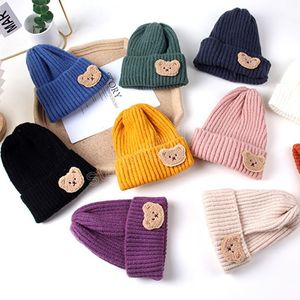 Gorro de bebê coreano fofo de urso para crianças gorro de malha macio gorro quente outono inverno cor sólida crianças criança chapéu de crochê