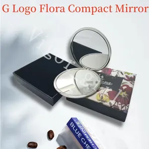 Luxury Compact Mirrors G Brand Fashion acrylic cosmetic mirrors Flora Flowers Folding Velvet dust bag mirror with gift box gold makeup tools Portable classic style