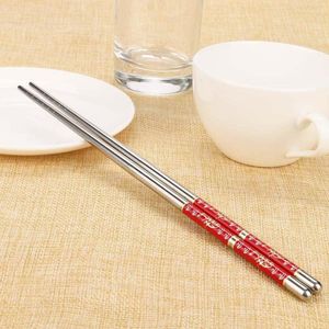 Chopsticks Stainless Steel Portable Non-Slip Sticks Tableware Porcelain Patters Chinese Kitchen #H