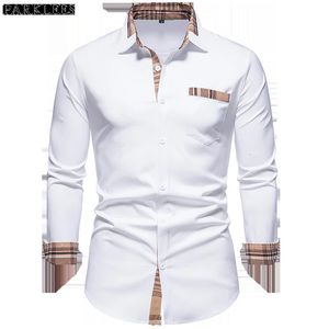 Erkekler s t shirt parklees 2023 Sonbahar ekose patchwork resmi gömlekler erkekler ince uzun kollu beyaz düğmeli gömlek elbise iş ofisi Camisas 230715