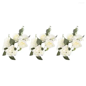 Dekoratif çiçekler 3 adet mini gül düğün düzeni proplar halkalar sütun mumlar sahte okaliptüs ağacı sahte çelenk dekor bezi konik tutucular