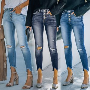 Женские джинсовые рваные легкие потертые укороченные повседневные модные брюки с высокой посадкой и необработанным краем 230715