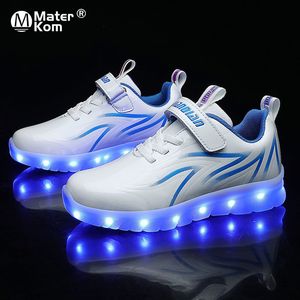 Кроссовки размер 26 35 Обувь для заряженных USB для детей для детей, девочки, светящиеся спорт с светодиодными светильниками, детские анти скольжения обувь 230714