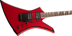 Jack Son X Kelly Kex Kırmızı Elektrikli Gitar Siyah Vücut Bağlayıcı 24 Jumbo Frets Sharkfin Kakılışları Floyd Rose Tremolo Köprüsü Siyah Donanım