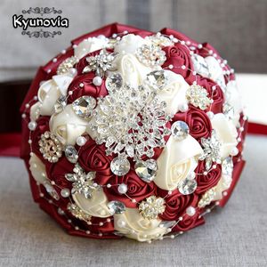 Kyunovia Burgundy Brooch Buket Fildişi Gelin Buketleri de Mariage Yapay Kristal Düğün Çiçekleri Buque De Noiva 4 Renkler FE86189Q