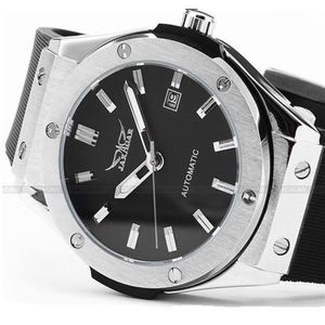 Jaragar Brands Серебряная нержавеющая сталь Аналоговый автоматический механический кремниевый спортивный мужские часы с Date333D