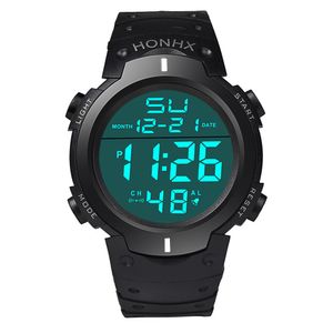 2022 Мужские спортивные часы электронные часы модные водонепроницаемые мужчины LCD LCD Цифровой секундомер дат резиновый спортивный запясть
