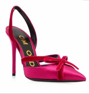 Summer Luxury 2023 Tomsfods Sandals Shoes Women Women Satin и Velvet Bow Pink Blue Black Lady Pointed Toe Slingback Eu35-43