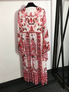 Vintage Floral Womens Tasarımcı Chifion Elbiseler Moda Sonbahar Kadın Rahat Uzun Kollu Elbiseler Fırıltı Şık Kadınlar Giysiler Giysileri