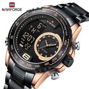 Naviforce Мужские часы Top Brand Luxury Quartz Watch для мужчин хронограф водонепроницаемые 24 -часовые ЖК -дисплеи Luminous Sport Watch