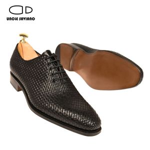 Oxford Amca Saviiano Elbise Moda Partisi En İyi Adam Ayakkabı İtalyan Tasarımcı Dokuma Deri Ayakkabı Erkekler