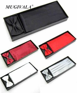 Bow Ties Erkek Düğün Smokin Çevir Bow Tie Seti Cummerbund Hanky ​​Cep Havlu Siyah Kırmızı Beyaz Gümüş Katı Bowtie Cravat 230717