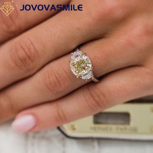 Полосы колец Jovovasmile Yellow Ring 3carat 9x8 мм подушка Оригинальный 18 -каратный желтый белый золото 585 модные кольца для женщины романтический подарок 230715