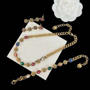 Colorful gemstone inlaid palace style Thick Chain fashion retro versatile high-end tiger head neck chain necklaces bracelet earrings for women jewelry CGS11 -02