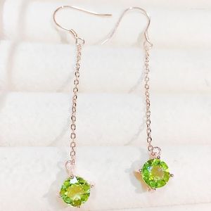 Dangle Küpeler Doğal Gerçek Reen Peridot Uzun Damla Küpe 6 6mm 0.85Ct 2pcs Taş 925 Sterling Gümüş Güzel Takı Erkekler veya Kadınlar