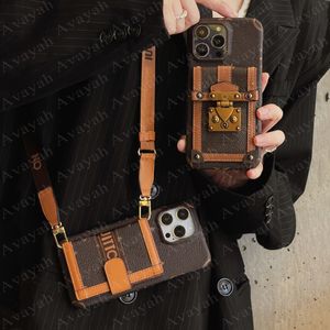 Роскошный дизайнерский чехол для мобильного телефона с замком, чемодан для iPhone 15, 14, 13, 12 Pro Max 11, кожаный карман для карт, чехол-держатель, плечевой ремень, Vogue Shell