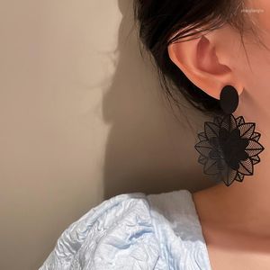 Dangle Küpeler Kaitin Kore Abartılı Siyah Çiçek Kadınlar İçin 925 Gümüş İğne Kız Mizaç Moda Takı