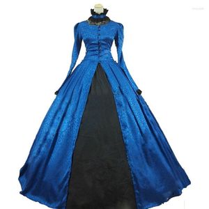 Sıradan Elbiseler 2023 Stand Yakası Gotik Victoria Prenses Prenses Elbise Retro Uzun Kollu Mavi Maskeli Beyan Gowns Kostüm