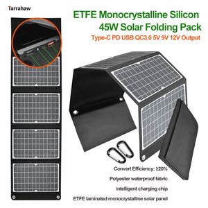 Piller ETFE Monokristalin Güneş Katlama Paketi 45W Povoltaik Hücre Tip C PD USB QC30 5V 9V 12V Çıkış Açık PV Plaka Hızlı Şarj Cihazı 230715