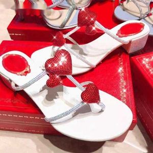 Sandallar Kristal Duyma Bling Flip Flops Kare Orta Topuk Kadın Ayakkabı Seksi Lüks Yaz Ziyafet Karışık Renkler Arriva