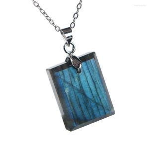 Подвесные ожерелья искренний естественный лабрадорит синий свет драгоценные камни прямоугольник форма красивой камень кристалл женщин -леди подвеска20x16x7 мм