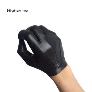 Five Fingers Gloves Men's Unlined Leather Gloves Wrist Button One Whole Piece of Sheep Leather Touch Screen Winter Warm Driving Gloves Black Brown 230717