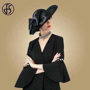 Шляпа шляпы широких краев ковша шляпы fs Женщины черная шляпа Большая ширина шерсть