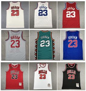 SL 23 Michael Jor Dan Dan Bull Champions Basketball Jersey Finals Mitch и Ness Throwback Red White Black Size S-XXL