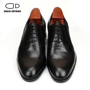 Oxford Brogue Man Saviano En İyi Amca Gelinlik Ayakkabı Gerçek Deri El Yapımı Tasarımcı Resmi Ayakkabı Erkekler Orijinal 806 S