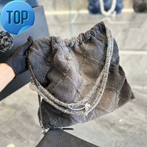 CC Çanta Kanal Trendi 22 Çanta Siyah Çöp Tasarımı Denim Antika Gümüş Büyük Tote Bayanlar Omuz Messenger Alışveriş Çantası HBA