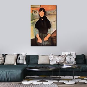 Женская фигура Абстрактное холст арт темная молодая женщина, сидящая кровати, Amedeo Modigliani рисовать ручные рисовые художественные работы декор спальни