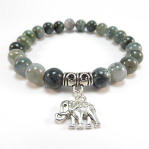 SN1120 Sacro Elefante Mala Braccialetto Guarigione Mala Yoga Gioielli Muschio Agata Zen Braccialetto di Perline Regalo Di Natale182O