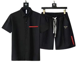 camiseta masculina de grife shorts terno camisa masculina de manga curta lapela camisas casuais shorts elásticos na cintura logotipo vermelho impressão de letras shorts esportivos versáteis conjunto masculino
