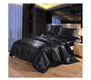 Conjunto de cama de luxo com 4 peças de cetim de seda queen king size conjunto de edredom colcha capa de edredom plana e ajustada lençol de cama LJ201128574518