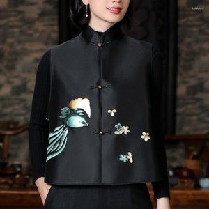 Abbigliamento etnico Donna Gilet tradizionale cinese Retro Flower Print Tang Suits China Oriental Satin National Wind Coat