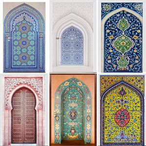 Adesivos de parede PVC autoadesivo removível muçulmano árabe porta adesivo Allahu papel de parede islâmico sala de estar decoração 3D decalque 230717