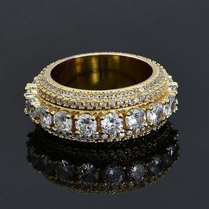 Mens Iced Out 1 Row CZ Ring 360 Eternity Rings Micro Pave Cubic Zirconia 14K Gold Plating Top Quality Simulierte Diamonds Ring207q