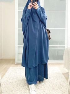 Etnik Giyim Kapşonlu Müslüman Dualar İki Parçalı Set Kadın Hijab Elbise Dubai Dua Giyim Jilbab Abaya Ramazan Elbise Etek Setleri İslami