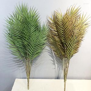 Dekoratif çiçekler 80cm 15 başlık büyük yapay bitkiler tropikal palmiye ağacı sahte bitki uzun boylu saksı plastik yeşil yapraklar ev için düğün