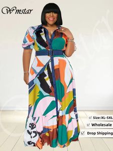 Temel gündelik elbiseler wmstar artı boyutları kadınlar için yaz kıyafetleri düğmesi kısa kollu baskı patchwork zarif maxi elbise toptan damla 230717