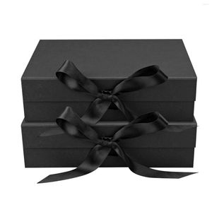 Hediye sargısı 2pcs siyah 25x22x9cm lüks manyetik bu yıl parti malzemeleri doğum günü düğün kağıt ekstra büyük kutu şerit ile